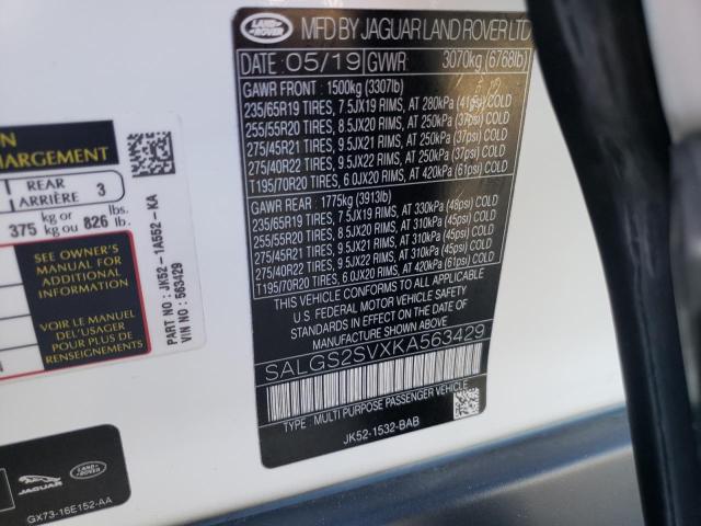 Photo 10 from auction – 2019 LAND ROVER RANGE ROVE with VIN SALGS2SVXKA563429