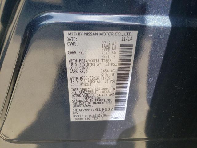 Photo 10 from auction – 2015 NISSAN PATHFINDER with VIN 5N1AR2MN9FC619632