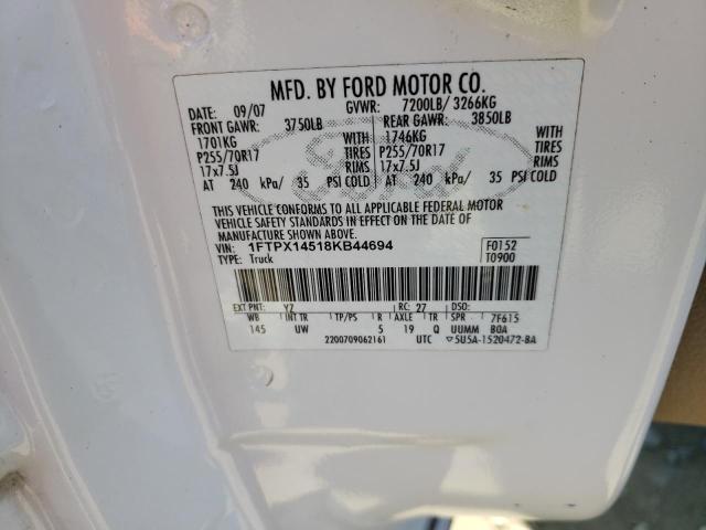 Photo 10 from auction – 2008 FORD F150 with VIN 1FTPX14518KB44694