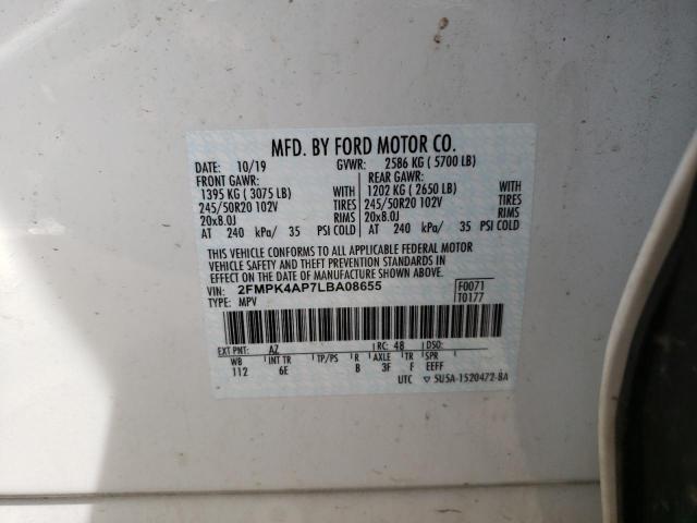 Photo 10 from auction – 2020 FORD EDGE ST with VIN 2FMPK4AP7LBA08655