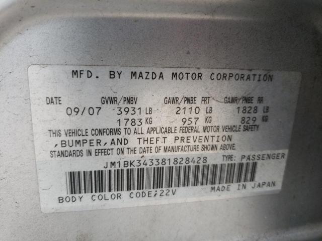 Photo 10 from auction – 2008 MAZDA 3 HATCHBAC with VIN JM1BK343381828428