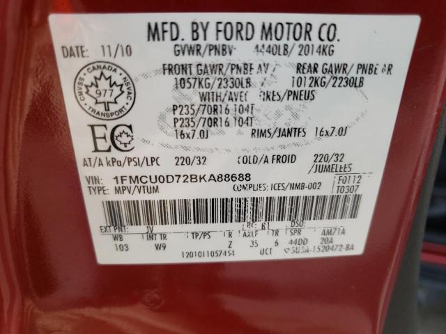 Photo 10 from auction – 2011 FORD ESCAPE XLT with VIN 1FMCU0D72BKA88688