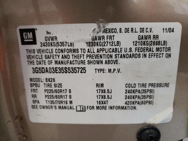 Photo 10 from auction – 2005 BUICK RENDEZVOUS with VIN 3G5DA03E35S535725