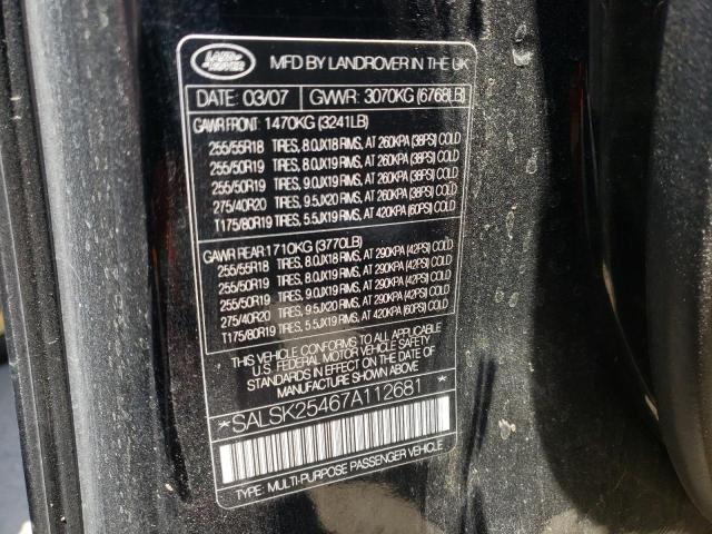 Photo 10 from auction – 2007 LAND ROVER RANGE ROVE with VIN SALSK25467A112681
