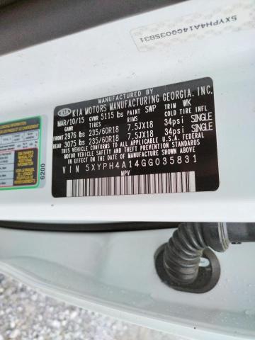 Photo 10 from auction – 2016 KIA SORENTO EX with VIN 5XYPH4A14GG035831