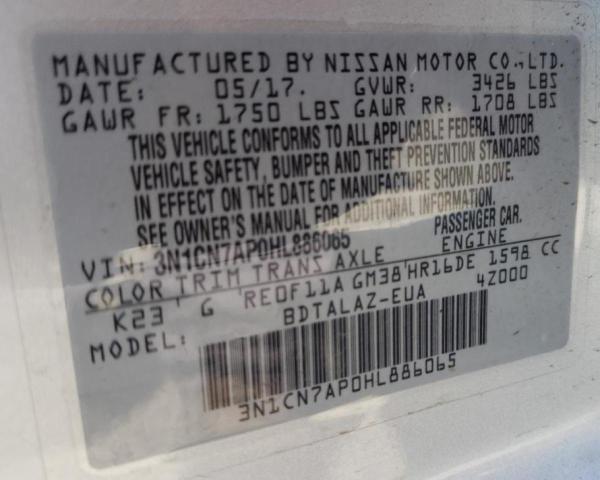 Photo 10 from auction – 2017 NISSAN VERSA S with VIN 3N1CN7AP0HL886065