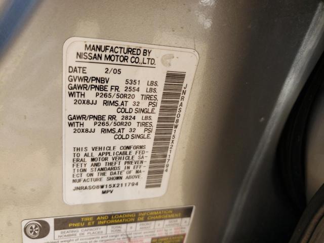 Photo 10 from auction – 2005 INFINITI FX35 with VIN JNRAS08W15X211794