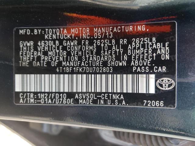 Photo 10 from auction – 2013 TOYOTA CAMRY L with VIN 4T1BF1FK7DU702803