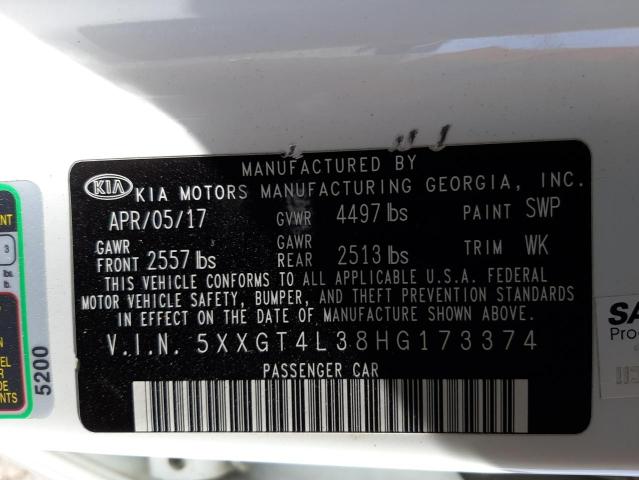 Photo 10 from auction – 2017 KIA OPTIMA LX with VIN 5XXGT4L38HG173374