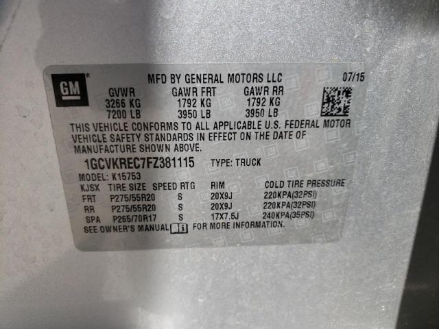 Photo 10 from auction – 2015 CHEVROLET SILVERADO with VIN 1GCVKREC7FZ381115