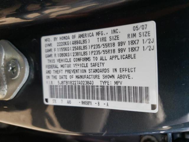 Photo 10 from auction – 2007 ACURA RDX with VIN 5J8TB18227A023840