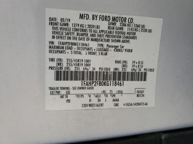 Photo 10 from auction – 2019 FORD TAURUS LIM with VIN 1FAHP2F80KG118461