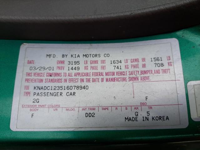 Photo 10 from auction – 2001 KIA RIO with VIN KNADC123516078940