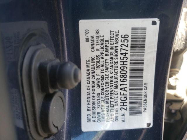 Photo 10 from auction – 2009 HONDA CIVIC EX with VIN 2HGFA16809H547256