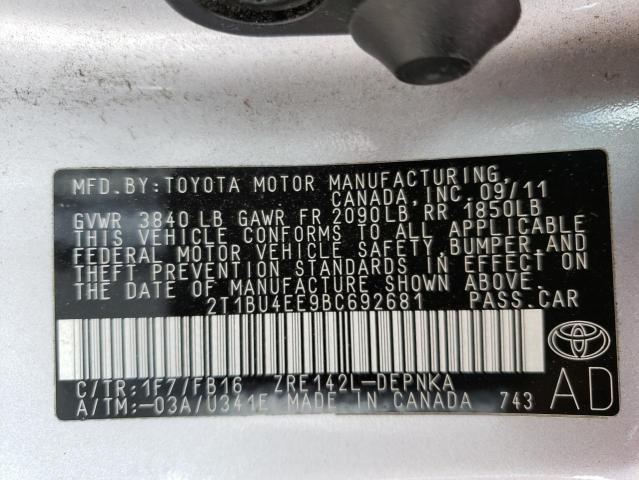 Photo 10 from auction – 2011 TOYOTA COROLLA BA with VIN 2T1BU4EE9BC692681