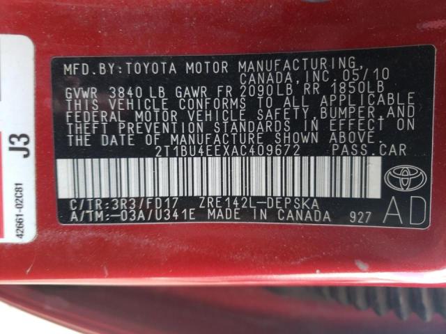 Photo 10 from auction – 2010 TOYOTA COROALLA with VIN 2T1BU4EEXAC409672