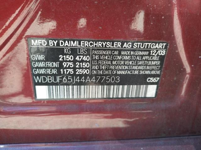 Photo 10 from auction – 2004 MERCEDES-BENZ E 320 with VIN WDBUF65J44A477503