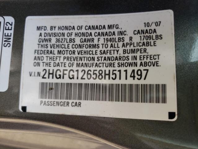 Photo 10 from auction – 2008 HONDA CIVIC with VIN 2HGFG12658H511497