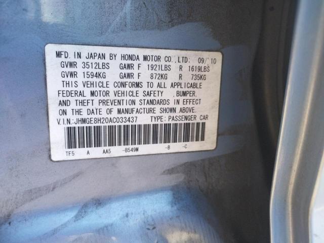 Photo 10 from auction – 2010 HONDA FIT with VIN JHMGE8H20AC033437