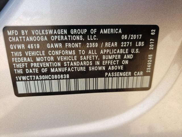 Photo 10 from auction – 2017 VOLKSWAGEN PASSAT SEL with VIN 1VWCT7A30HC080638