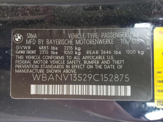 Photo 10 from auction – 2009 BMW 528 I with VIN WBANV13529C152875