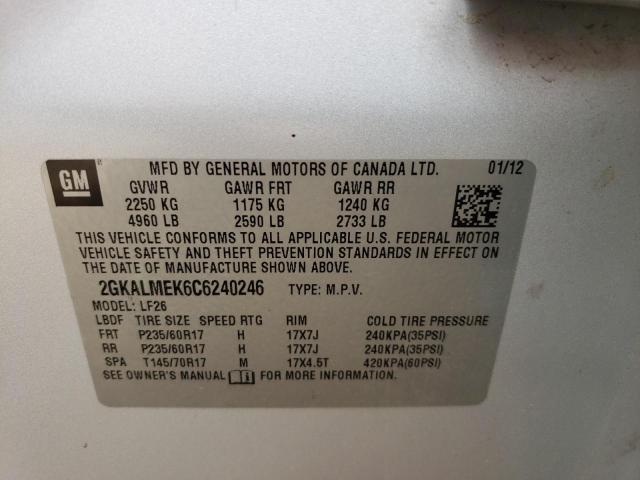 Photo 10 from auction – 2012 GMC TERRAIN SL with VIN 2GKALMEK6C6240246