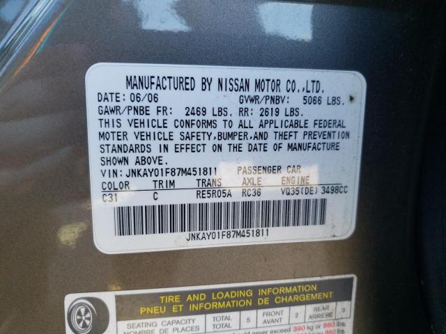 Photo 10 from auction – 2007 INFINITI M35 BASE with VIN JNKAY01F87M451811