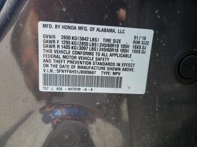 Photo 10 from auction – 2018 HONDA PILOT EXL with VIN 5FNYF6H51JB009667