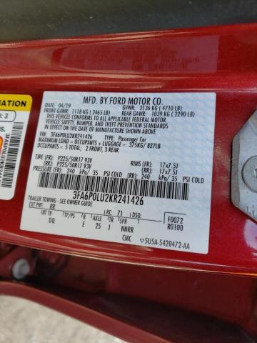 Photo 10 from auction – 2019 FORD FUSION SE with VIN 3FA6P0LU2KR241426