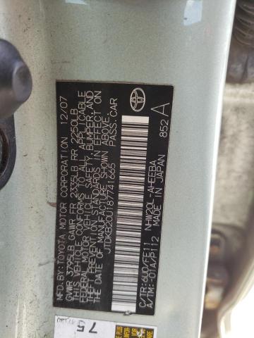 Photo 10 from auction – 2008 TOYOTA PRIUS with VIN JTDKB20U187741665