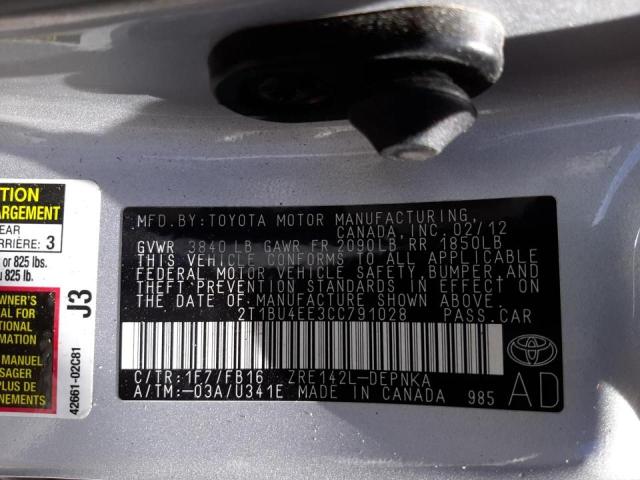 Photo 10 from auction – 2012 TOYOTA COROLLA BA with VIN 2T1BU4EE3CC791028