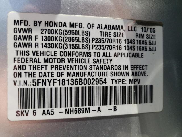 Photo 10 from auction – 2006 HONDA PILOT LX with VIN 5FNYF18136B002954