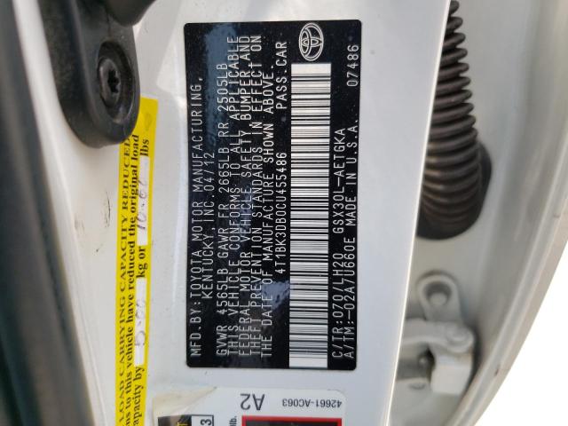 Photo 10 from auction – 2012 TOYOTA AVALON BAS with VIN 4T1BK3DB0CU455486