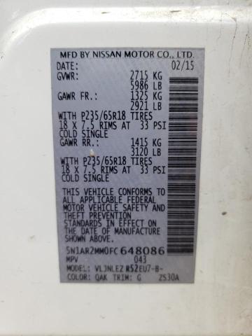 Photo 10 from auction – 2015 NISSAN PATHFINDER with VIN 5N1AR2MM0FC648086