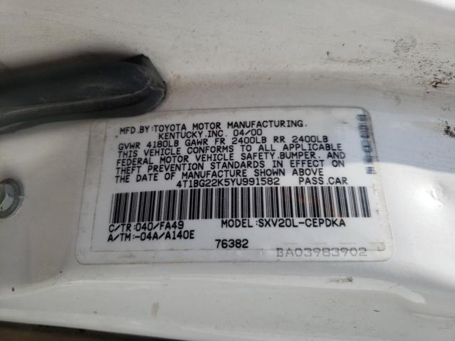 Photo 10 from auction – 2000 TOYOTA CAMRY CE with VIN 4T1BG22K5YU991582