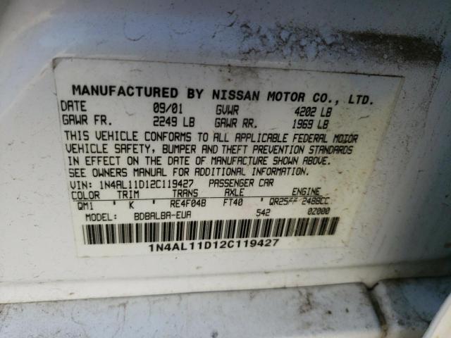 Zdjęcie 10 z aukcji – 2002 NISSAN ALTIMA BAS z VIN 1N4AL11D12C119427