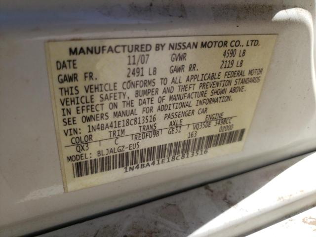 Photo 10 from auction – 2008 NISSAN MAXIMA SE with VIN 1N4BA41E18C813516