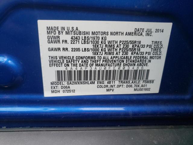Photo 10 from auction – 2015 MITSUBISHI OUTLANDER with VIN 4A4AP3AU0FE003486