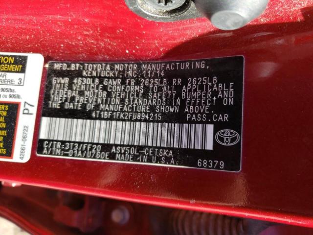 Photo 10 from auction – 2015 TOYOTA CAMRY LE with VIN 4T1BF1FK2FU894215