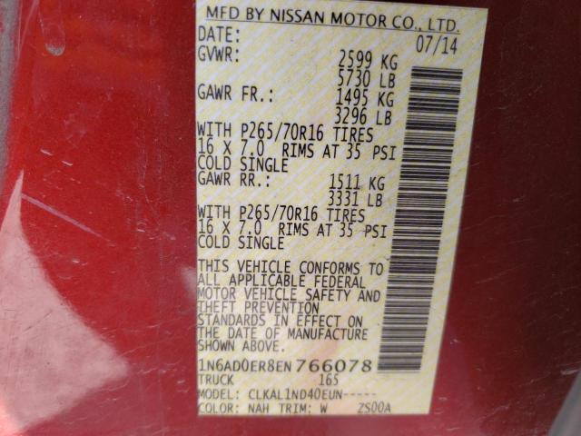 Photo 10 from auction – 2014 NISSAN FRONTIER S with VIN 1N6AD0ER8EN766078