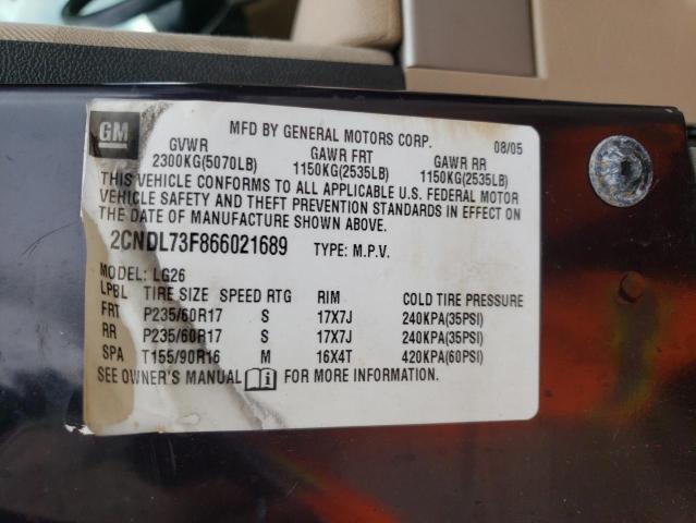 Photo 10 from auction – 2006 CHEVROLET EQUINOX LT with VIN 2CNDL73F866021689