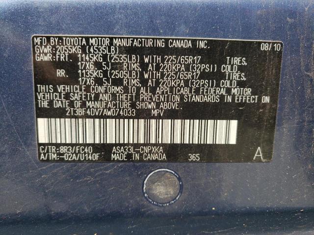 Photo 10 from auction – 2010 TOYOTA RAV4 with VIN 2T3BF4DV7AW074033
