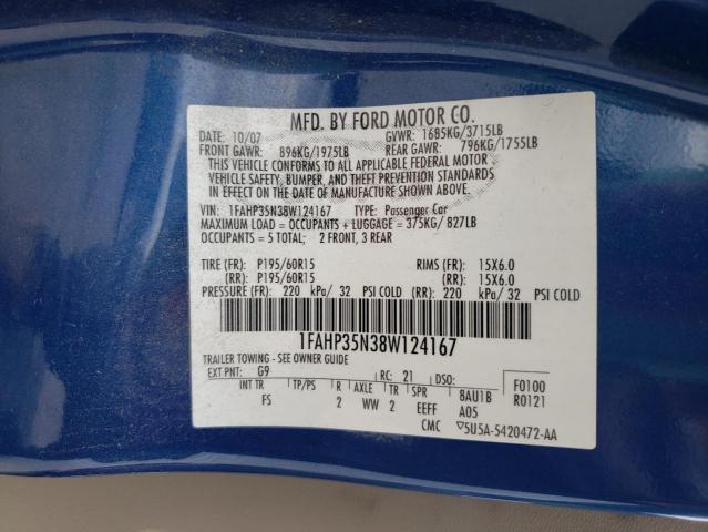 Photo 10 from auction – 2008 FORD FOCUS SE with VIN 1FAHP35N38W124167