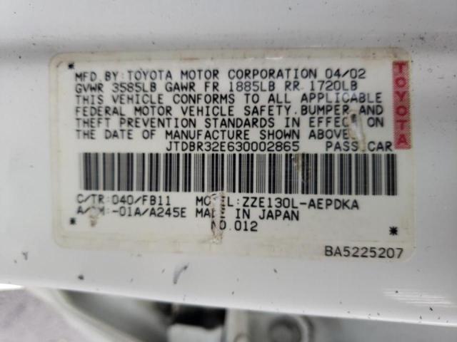 Photo 10 from auction – 2003 TOYOTA COROLLA CE with VIN JTDBR32E630002865