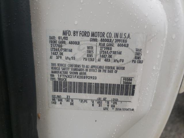 Photo 10 from auction – 2002 FORD F250 SUPER with VIN 1FTNX21FX2EB92923