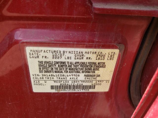 Photo 10 from auction – 2008 NISSAN SENTRA 2.0 with VIN 3N1AB61E08L649908