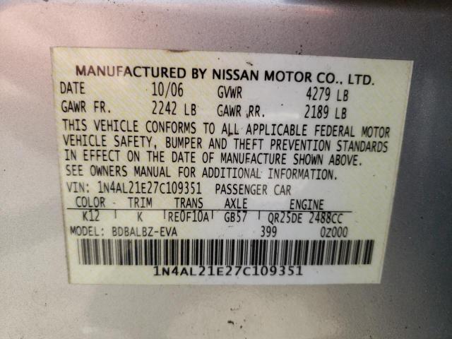 Photo 10 from auction – 2007 NISSAN ALTIMA 2.5 with VIN 1N4AL21E27C109351