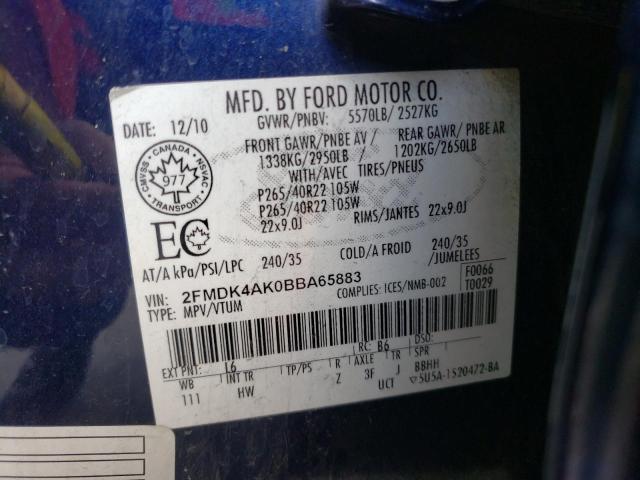 Photo 10 from auction – 2011 FORD EDGE SPORT with VIN 2FMDK4AK0BBA65883