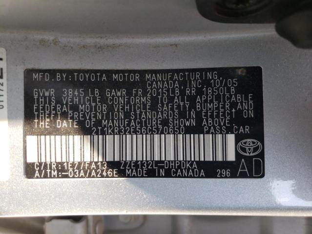 Photo 10 from auction – 2006 TOYOTA COROLLA MA with VIN 2T1KR32E56C570650