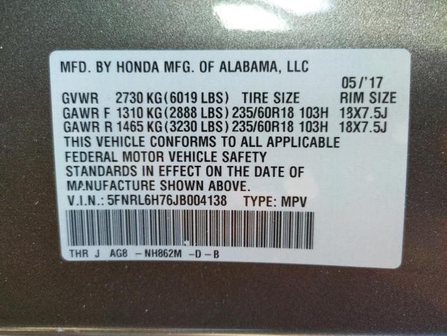 Photo 10 from auction – 2018 HONDA ODYSSEY EX with VIN 5FNRL6H76JB004138